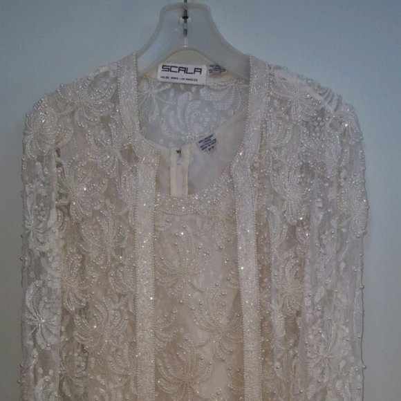 Scala Dresses & Skirts - SCALA PEARL & BEADED EVENING DRESS w/CARDIGAN